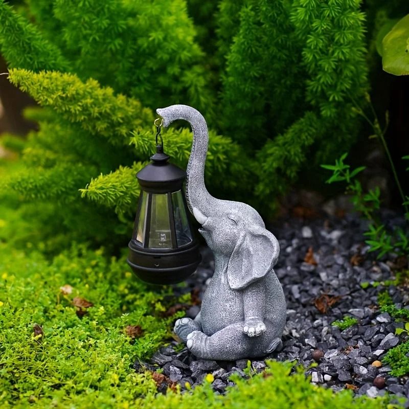 Solar Animal Garden Statue With Lantern Elephant Or